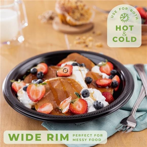 Disposable Black Plastic Plates, Pack of 120-9-Inch Round Plastic Plates - Picture 4 of 7